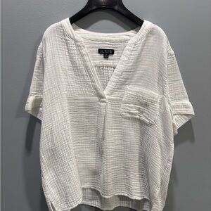 J. Crew Women's Cream Textured V-Neck Blouse